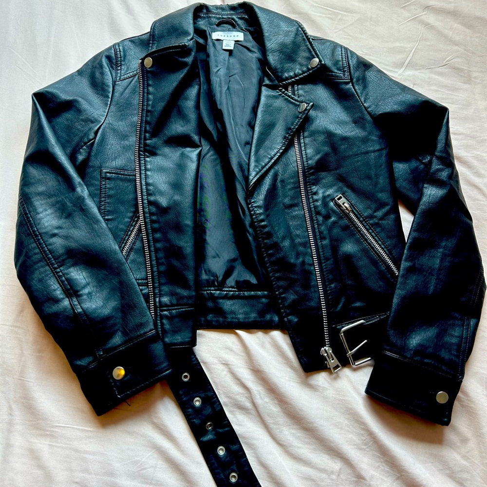 top shop leather jacket size 2